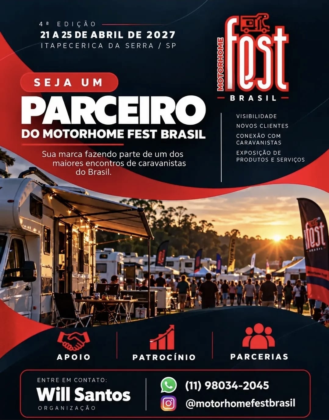 Arte de divulgação: seja um parceiro do Motorhome Fest Brasil
